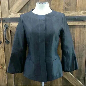 Rena Lange Black Wool Silk Blend Fitted Bell Cuff Jacket Women’s Size 6